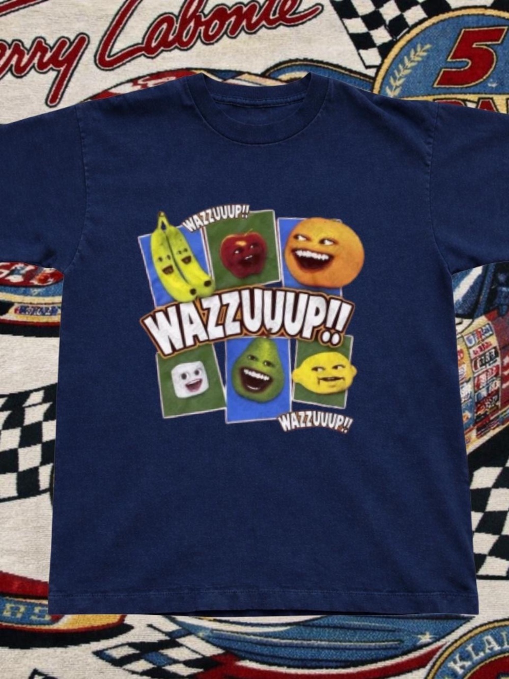 Gildan Navy Wazzuuup!! Fruit Graphic Short Sleeve Tee